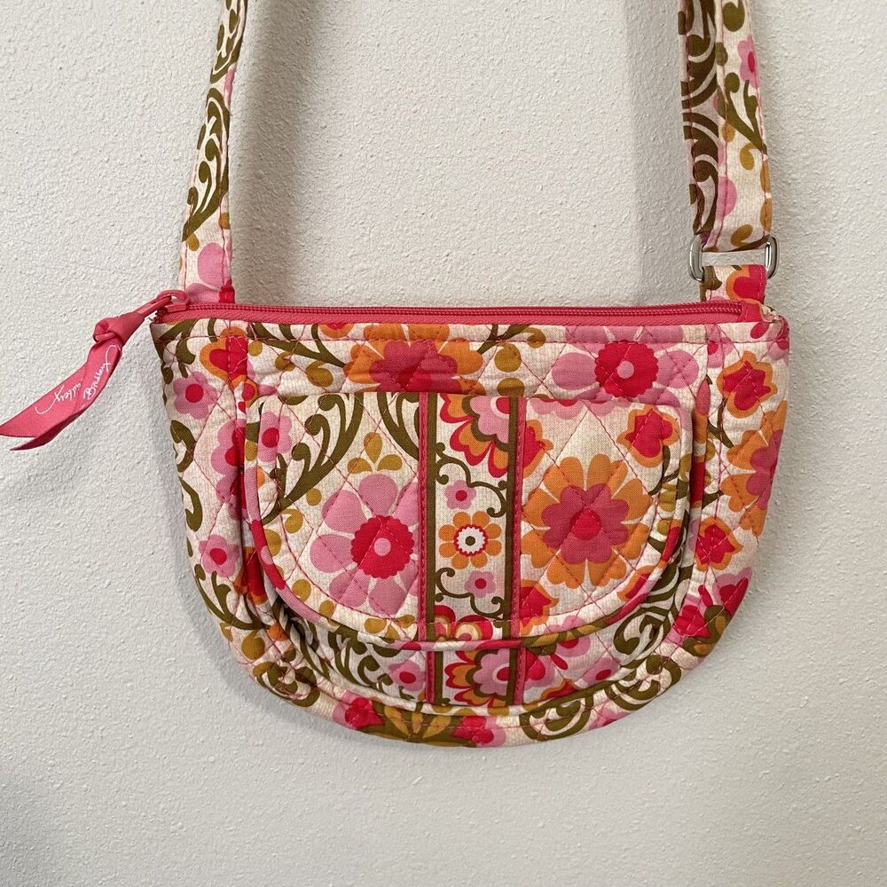 Vera Bradley Lizzy Crossbody Bag Purse Retired Folkloric Pattern Pink Cream